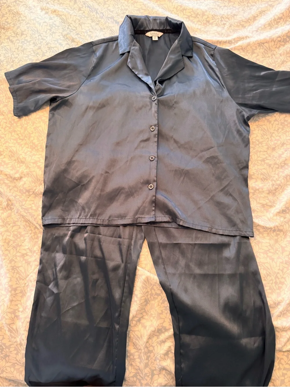 Nicole Miller Navy Satin Short-Sleeve Pajama Set